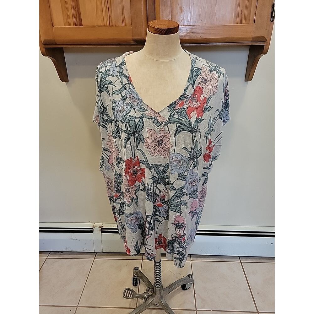 Cupio T Shirt Womens Plus 3X Gray Ultra Soft Short Sleeve Floral